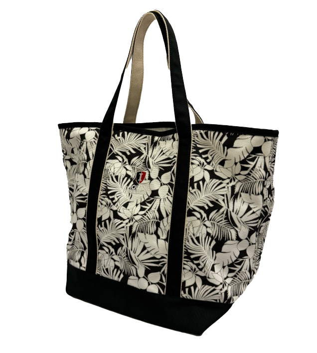 Land's End Zip Top Canvas Tote Print Black Palm (ALL SALES FINAL)